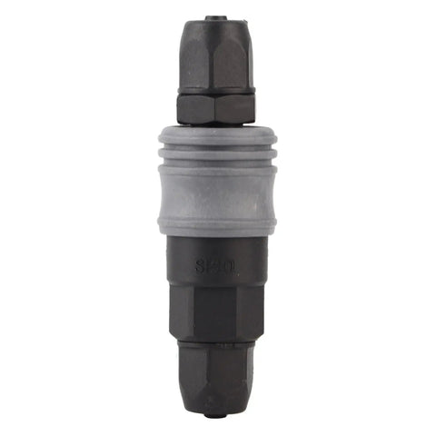 Close-up of single connector from Ten Piece 8mm C Type Push In Self Locking Air Fittings Set Plastic Quick Connectors For Pneumatic Systems