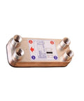 Badass Performance Water To Water Brazed Heat Exchanger with copper body for hydronic radiant flooring and HVAC setups.