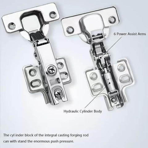 4 Pack Concealed Kitchen Cabinet Hinges With Full Overlay Alignment 105 Degree Soft Close Adjustable Includes 24 Mounting Screws For Easy Install Two Pairs Per Pack showing hydraulic cylinder body and power assist arms