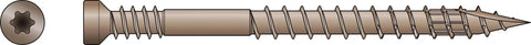 No Sweat Finish Trim Screws #7 X 2 In Tan Exterior Coating With Rapid Entry Sawtooth Tip shown in detail from side view.
