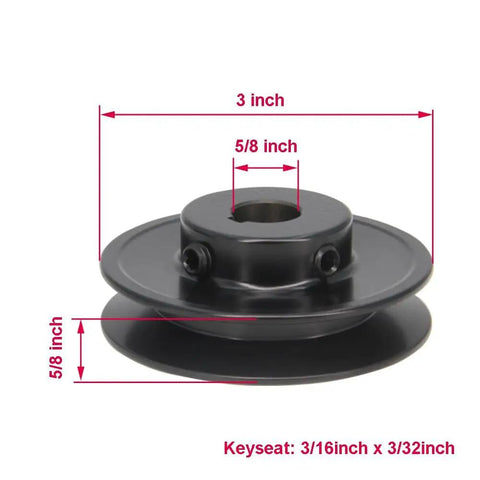 Heavy-Duty Single Groove Web Sheave for V-Belt Systems, 3.0 Inch OD, 5/8 Inch Bore, Cast Iron Pulley with keyseat dimensions shown