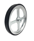 500mm Aluminum Encoder Measuring Wheel, Synchronization Length Wheel, 8mm Bore side view showing aluminum construction and rubber grip.