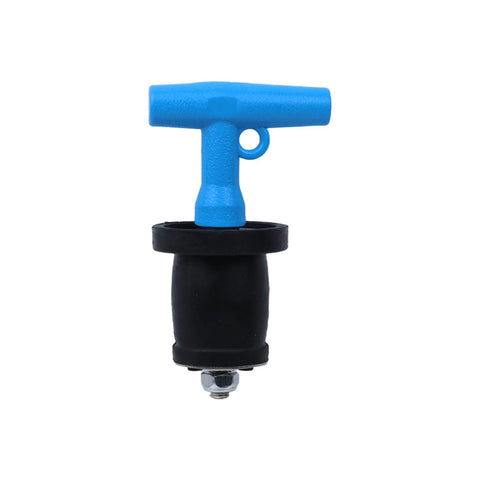 Pipe plug with blue T-handle, black rubber body and metal bolt for 45–57 mm pipes.