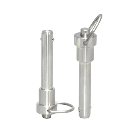 Top Notch Quick Release Pin 6mm Stainless Steel For Line Array Speakers Tool-Free Button Lock, two pins side by side.