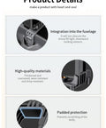 Detailed view of Avata 2 Drone Action Camera Mount Holder features including integration into fuselage, material quality, and protection