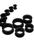 Dope Hollow Silicone Ear Tunnels And Plugs Set For Piercing Expander Kit 20 Pieces From 2g To 1 Inch in black arranged in a spiral