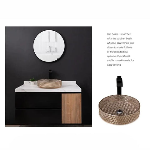 Top-Notch Rectangular Tempered Glass Vessel Sink For Modern Bathroom Vanity - Rad Artistic Basin Bowl For Contemporary Restroom Decor Easy Clean Durable Clear Design Perfect Upgrading Your Space in a sleek black bathroom.