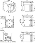 Technical drawings of Monochrome USB 2.0 Industrial Camera With 1.3MP Half Inch Sensor C Mount Rolling Shutter 1280x1024 30fps.