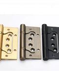 Assorted metal door hinges in gold, silver, and black finish showing design details and finishes.