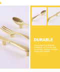 Three-Piece Kitchen Cabinet Handles Set With Gold Finish Drawer Knobs And Pulls For Home Cabinets Doors Bedroom Dresser And Living Room Storage Vintage Silverware Themed Hardware That Installs Fast And Elevates Any Space With A Boss Vibe showing spoon, fork, and knife designs.