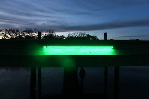 Top Shelf Green Dock Light And Fishing Lantern Waterproof Marine Grade Adjustable Bright Illumination For Nighttime Angling Crew Favorite on dock at twilight.