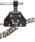 Roller chain breaker tool with chain links, adjustable 25–60 size, metal body