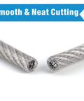 Close-up of cut wire rope ends using All In One Wire Rope Swaging Tool With Built In Cutter For Aluminum And Copper Sleeves Stop Loops