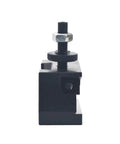 Heavy Duty Wedge Type Piston Quick Change Tool Post For CNC And Mini Lathes shown from side, steel material, compact design.