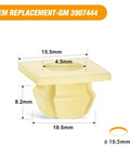 OEM replacement part GM 3907444 showing dimensions, light yellow plastic component, measurements in millimeters
