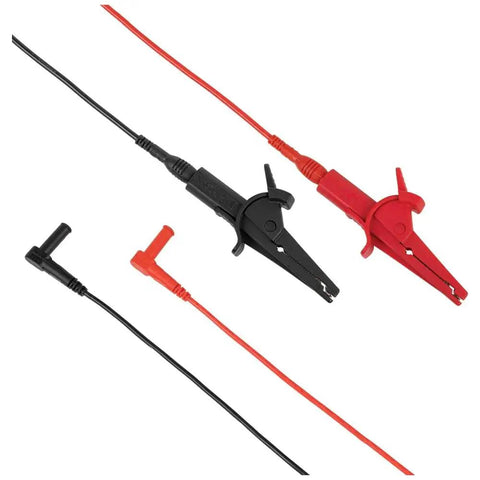 Alligator Clip Test Leads 3 Foot Heavy Duty Banana Plug Replacement Leads For Multimeters And Clamp Meters, Ideal For Insulation Resistance Testing And Verification Ready, showing black and red clips with banana plugs
