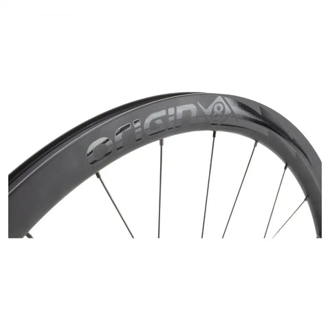 Close-up of 700C Carbon Road Disc Wheel Set With Tubeless Ready Double Wall Rims OR8 Bolt On Compatible Lightweight High Performance