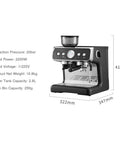 Top Tier Automatic Espresso Machine With Built In Conical Burr Grinder And Adjustable Coarseness For Home Baristas Cranking Out Rich Lattes Morning Fuel, side view with dimensions and specifications.