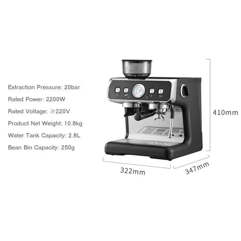 Top Tier Automatic Espresso Machine With Built In Conical Burr Grinder And Adjustable Coarseness For Home Baristas Cranking Out Rich Lattes Morning Fuel, side view with dimensions and specifications.