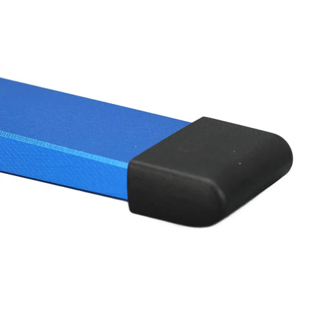 Close-up of Solid Woodworking T Slot Clamps 2 Pack Heavy Duty Aluminum T Handle Quick Release, showing blue aluminum and black pad.