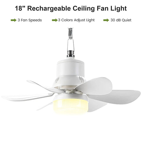 18 Inch Portable Canopy Ceiling Fan With Remote Wireless Battery Operated Light And Fan For Outdoor Gazebo Patio Camping RV