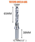 Heavy Duty Compression Router Bit Featuring Premium Carbide Flutes For Clean Flush Trimming Of Hardwood And Laminated Panels With Quick Chip Release That Works Like A Dream, 12.7mm shaft, 65mm long.
