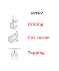 Diagram illustrating services such as drilling, cutting corners, and tapping for Built Tough 3090 T Slot Aluminum Profile 900mm.
