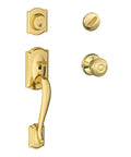 Camelot Single Cylinder Handleset And Georgian Knob Bright Brass Traditional Door Hardware with adjustable throughbolt