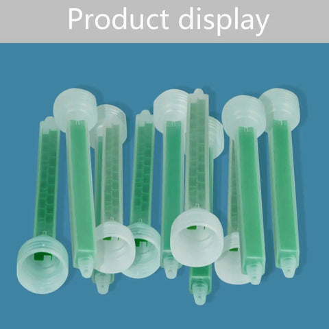 Pro-Grade Static Mixing Nozzles for Epoxy Adhesives, 24-Element Tip Mixer, 10-Piece Pack on blue background
