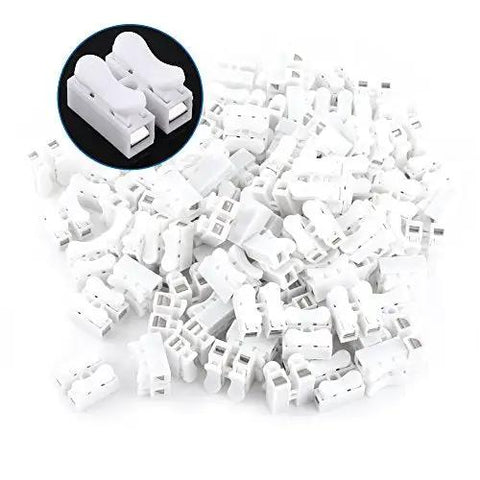 Image of Heavy Duty 100 Piece Two Pin Push Wire Terminal Block Kit 10A 220V White Spring Clamp Quick Wire Connector