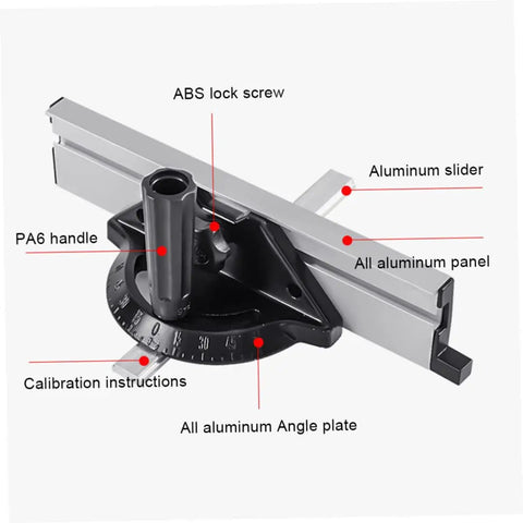 Adjustable Black Aluminum Table Saw Miter Gauge Fence Sled with ABS screw, aluminum slider, and PA6 handle for accurate cuts.
