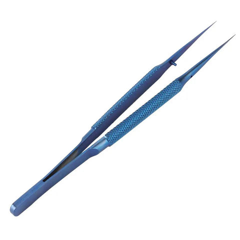 Titanium Alloy Precision Tweezers for Microsoldering and Phone Board Repair, Anti Corrosive Anti Magnetic, 0.15mm Tip, Great for Fingerprint Line, Wire Welding, and Delicate Motherboard Work, Pointed Toe, Compact 2.1 Inch Length, blue titanium tweezers angled
