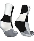 Unisex Black And White Piano Grid Thermal Crew Socks For Cold Snap Days and Breathable Moisture Wicking Winter Footwear.