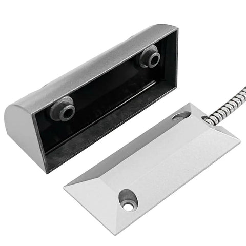Rugged Wired Garage Door Magnetic Switch For Roller Shutter NC With 15 Inch Armored Cable Heavy Duty Sensor, metal housing displayed
