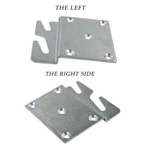 Silvery Adjustable Universal Wood Bed Headboard Brackets Featuring Bulletproof Iron Hook Plates, showing left and right sides.