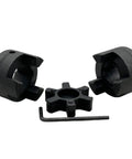 Flexible L-Jaw Coupling Set Three Quarters Inch To One Inch, Three-Piece HT250 Cast Iron With Rubber Spider, Keyways 3/16 X 3/32 And 1/4 X 1/8, Ideal For Wood Splitter And Heavy Duty Power Tools, Multi-Flex L075-3/4-1 shown with two hubs, spider, and hex key