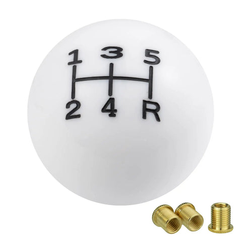 5 Speed Round Ball Shift Knob For Manual Cars, Resin Shifter Lever Head With 3 Adapters in White and Black Finish