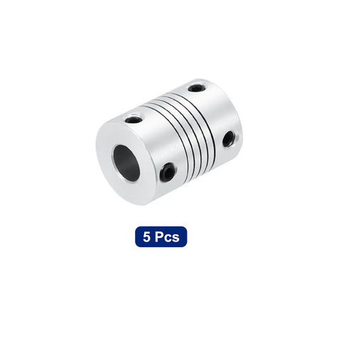 Beefy Five Pack 6.35mm To 6mm Aluminum Shaft Couplings Flexible 25mm L25xD19 Beams Silver for Stepper Motors CNC 3D Printers