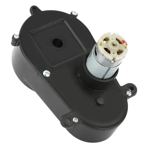Quiet Electric Steering Gearbox For Kids Ride On Cars, High RPM 5600, 12V Replacement Motor, black casing, top view