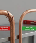 QWORK Tube Bender Kit For Soft Copper And Aluminum Pipes Ratchet Style Bending Tool 1/4 To 7/8 Inch, showcasing cracked hard copper versus smooth soft copper.
