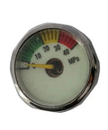 Close-up of 1 inch mini paintball high pressure gauge dial showing 0-40 MPa, stainless steel edge, for Two Pack 1 Inch Mini Paintball High Pressure Gauges 40 MPa 6000 PSI With M10x1 Copper Connector And Stainless Steel Shell For Regulators Valves And Pumps Pro Grade Spare Set For Field Use.