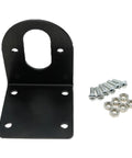 Two black metal motor mount brackets with screws and nuts; 47x41x40mm for DC motors and drill holders