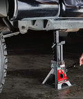 3 Ton Bottle Jack And Jack Stands In One Car Lift For SUVs And Trucks Heavy Duty Unijack With Wide Base 6000 Pound Capacity in use