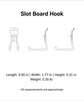 Heavy Duty Square Hole Pegboard Hook, Black Carbon Steel Slot Board Hook For Garage And Workshop Organization, dimensions listed