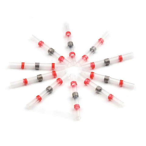 Check Out These 10 PC Red 3mm Heat Shrink Solder Terminals For Tinned Copper Electrical Butt Splices Wire Connectors Perfect Wiring Fix Kit, red and clear