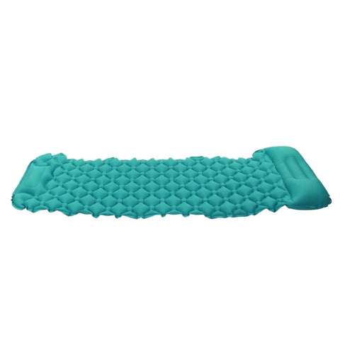 Peacock Blue Inflatable Sleeping Pad For Camping And Backpacking With Built In Pump Built In Foot Pump Quick Inflation Waterproof Durable
