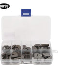 80 Piece Pro Grade Woodruff Key Set in Stainless Steel with Storage Box, half moon and semicircular keys for hubs and machinery.