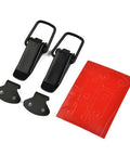 Black 80mm Quick Release Fastener Clips For Bumper, Trunk, And Hatch, Easy Install No Fuss Tool Free Access Pins, Secure Fit That Stops Rattle On Rough Roads, Pair, shown with red backing sheet