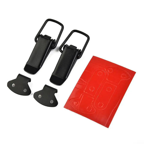 Black 80mm Quick Release Fastener Clips For Bumper, Trunk, And Hatch, Easy Install No Fuss Tool Free Access Pins, Secure Fit That Stops Rattle On Rough Roads, Pair, shown with red backing sheet
