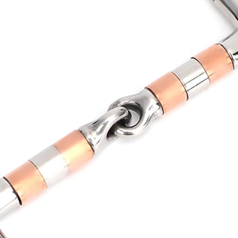 Stainless Steel Dee Bit Snaffle Horse Bit With Copper Rollers French Link Eggbutt 5 Inch Mouth close-up showing copper and steel connection